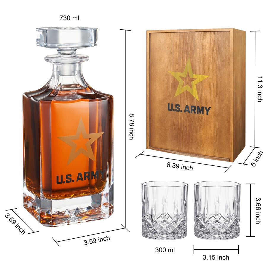 Army Whiskey Decanter Set with Two Glasses