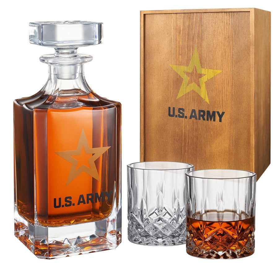 Army Whiskey Decanter Set with Two Glasses