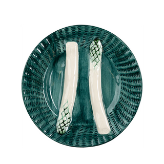 Asparagus Plates Set of 2 – Hand-Painted Portuguese Majolica Style Plates in Turquoise, Green & White