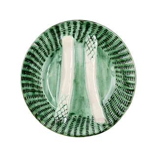 Asparagus Plates Set of 2 – Hand-Painted Portuguese Majolica Style Plates in Turquoise, Green & White