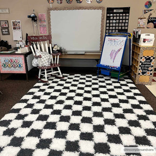 Atira Black White Checkered Area Rug – Modern Patterned Washable Carpet
