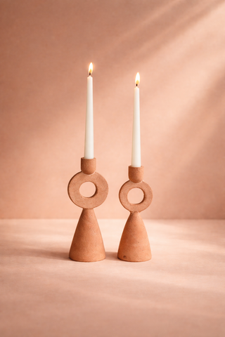 Azu & Asha Handcrafted Terracotta Taper Candle Holders