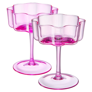 Hot Pink & Blush Flower Wave Coupe Glasses Set of 2 – Vibrant Colored Cocktail Drinkware