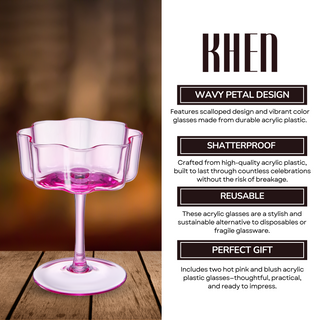 Hot Pink & Blush Flower Wave Coupe Glasses Set of 2 – Vibrant Colored Cocktail Drinkware