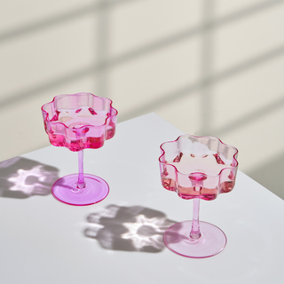 Hot Pink & Blush Flower Wave Coupe Glasses Set of 2 – Vibrant Colored Cocktail Drinkware