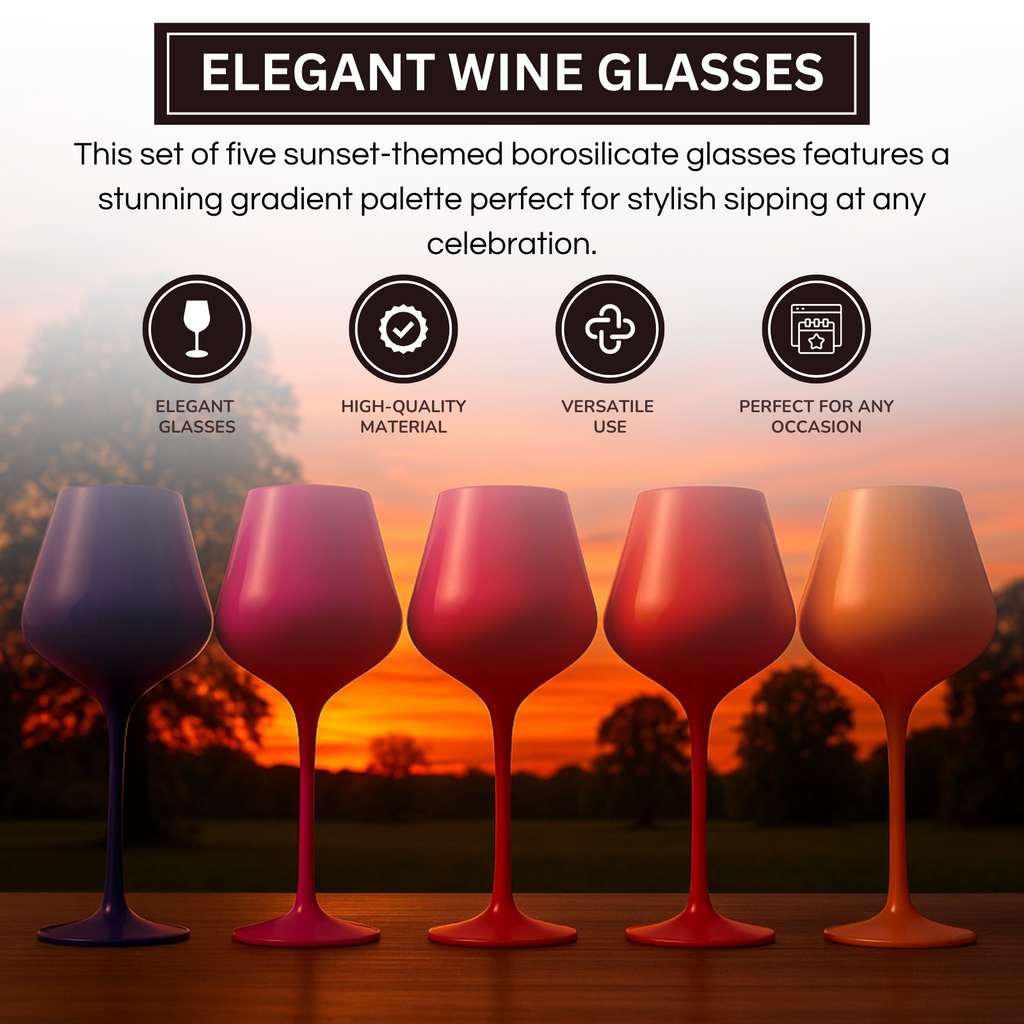 Southwest Sunset Large Colored Wine Glass Set of 5 – 20oz Vibrant Glassware for Dinner Parties