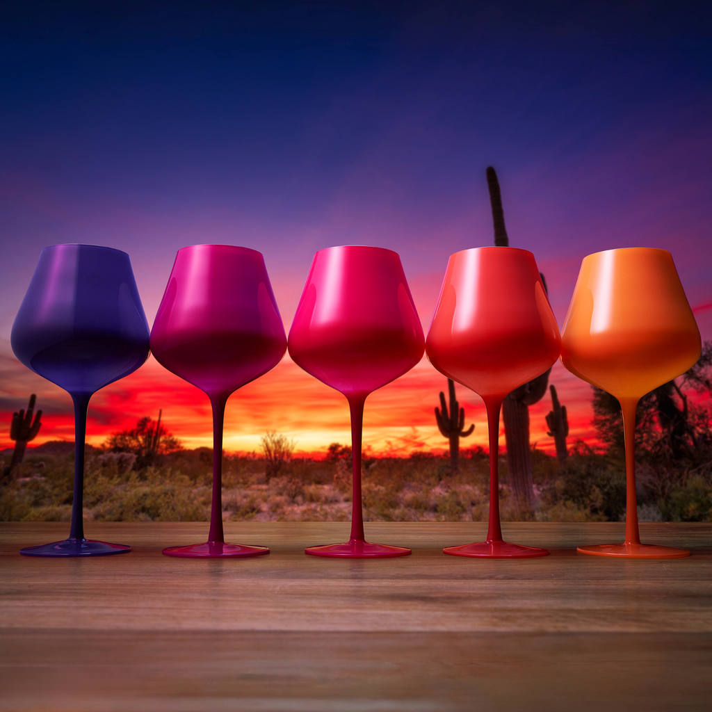 Southwest Sunset Large Colored Wine Glass Set of 5 – 20oz Vibrant Glassware for Dinner Parties