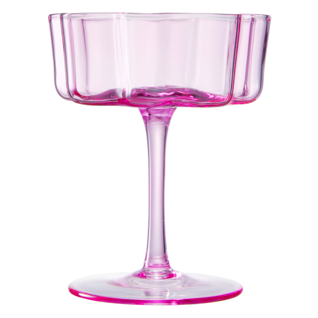Hot Pink & Blush Flower Wave Coupe Glasses Set of 2 – Vibrant Colored Cocktail Drinkware