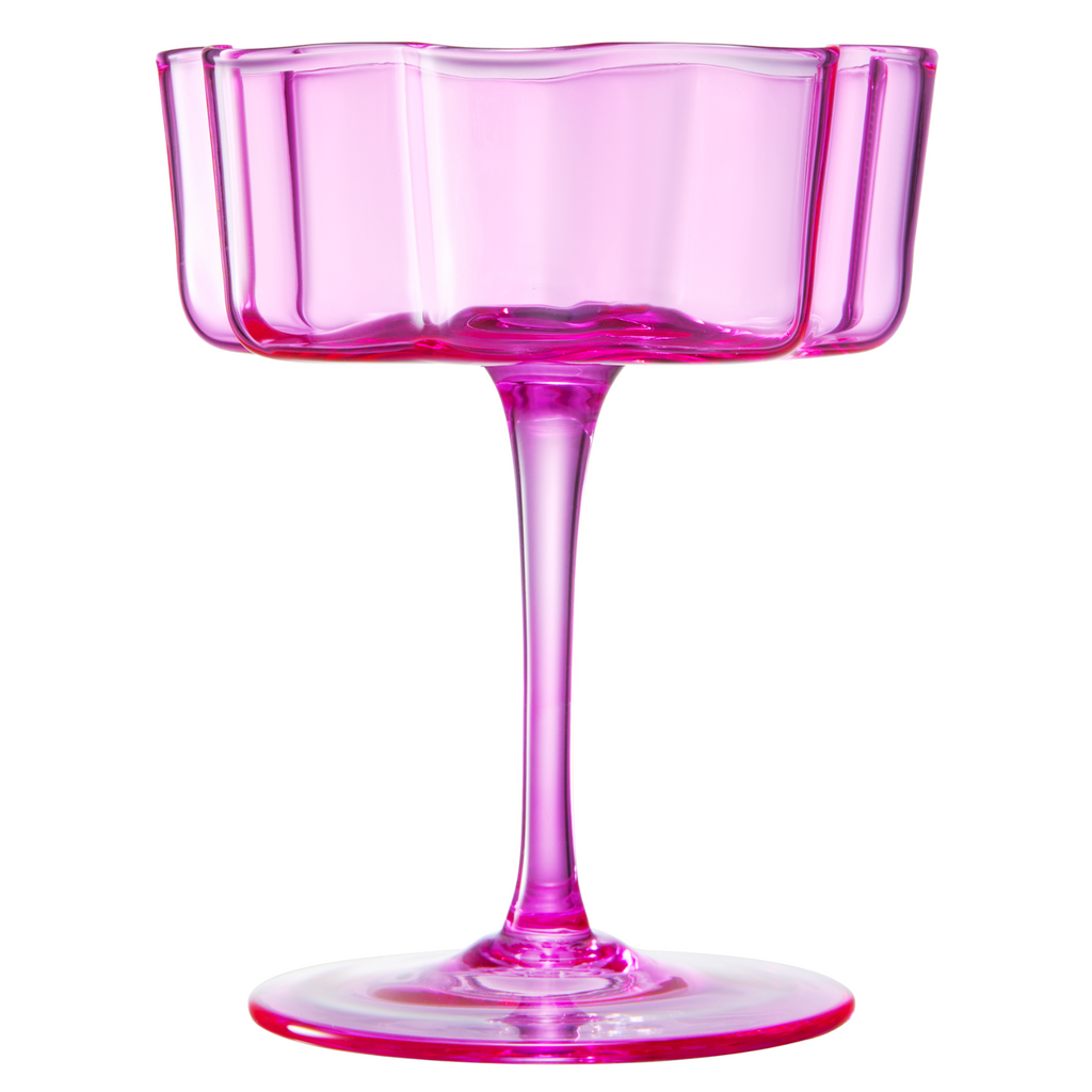Hot Pink & Blush Flower Wave Coupe Glasses Set of 2 – Vibrant Colored Cocktail Drinkware