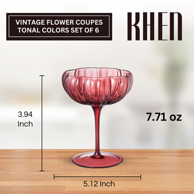 Muted Flower Coupe Cocktail Glasses Set of 6 – Elegant Colored Drinkware for Home Bar