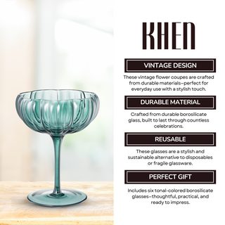 Muted Flower Coupe Cocktail Glasses Set of 6 – Elegant Colored Drinkware for Home Bar