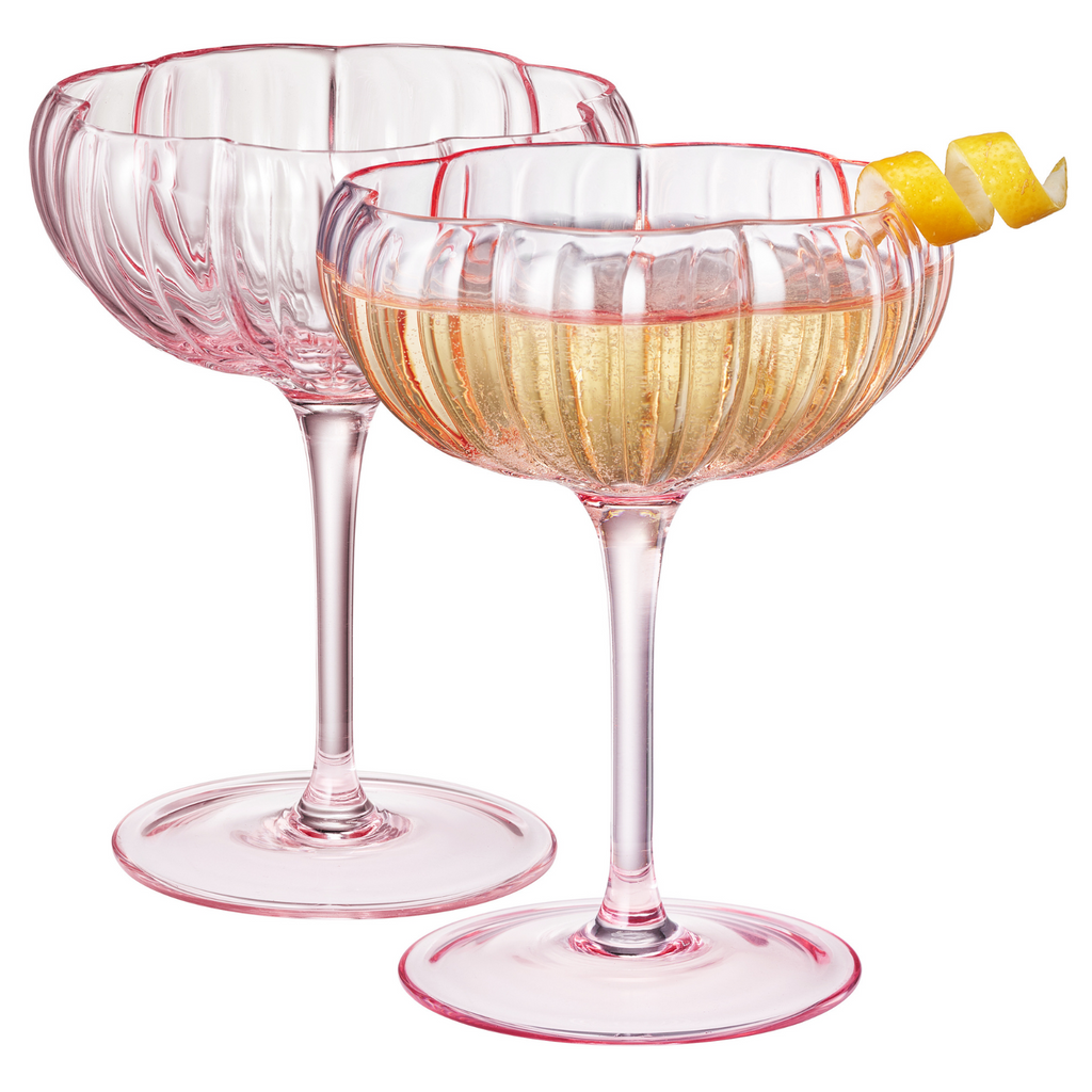 Blush Pink Flower Coupe Cocktail Glasses Set of 2 – Romantic Colored Drinkware for Home & Gifts