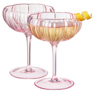 Blush Pink Flower Coupe Cocktail Glasses Set of 2 – Romantic Colored Drinkware for Home & Gifts