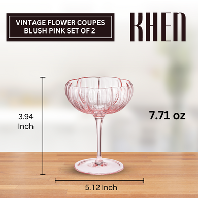 Blush Pink Flower Coupe Cocktail Glasses Set of 2 – Romantic Colored Drinkware for Home & Gifts