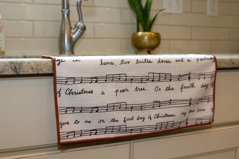 Elegant 12 Days of Christmas Double-Sided Tea Towel