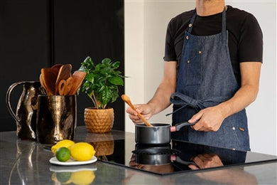 BBQ Style Apron – Brute ST Denim with Leather Straps and Utility Hooks