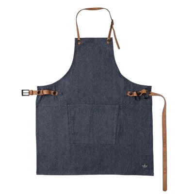 BBQ Style Apron – Brute ST Denim with Leather Straps and Utility Hooks