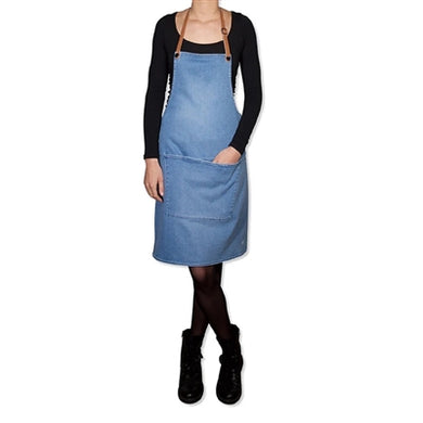 BBQ Style Apron – Washed Indigo ST Cotton with Leather Straps and Utility Hooks