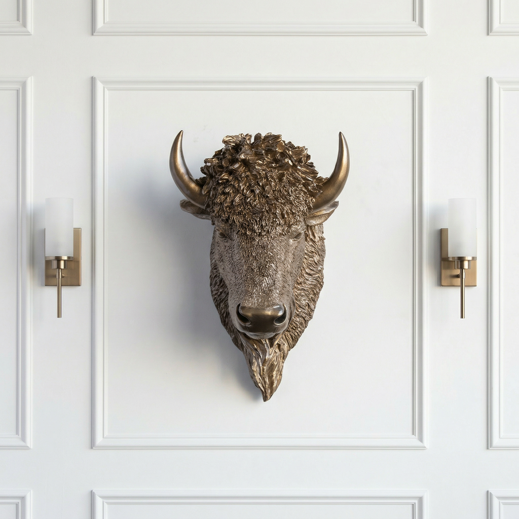Sculpted Faux Bison Head Wall Decor