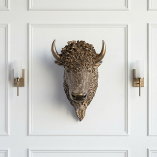 Sculpted Faux Bison Head Wall Decor
