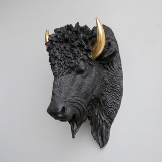 Sculpted Faux Bison Head Wall Decor