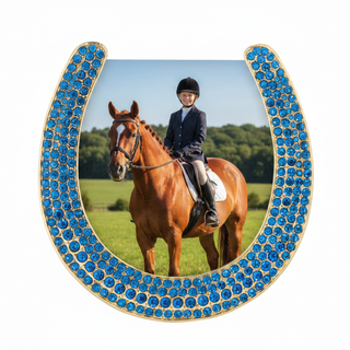 Horseshoe Picture Frame with Capri Blue Crystals, Gold