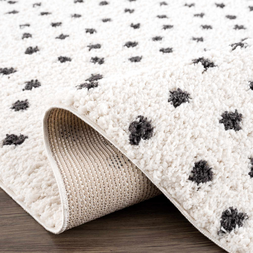 Chaia Dotted Black White Plush Rug – Modern Patterned Living Room Rug