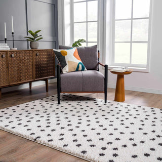 Chaia Dotted Black White Plush Rug – Modern Patterned Living Room Rug
