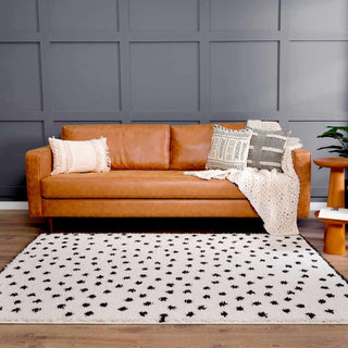 Chaia Dotted Black White Plush Rug – Modern Patterned Living Room Rug