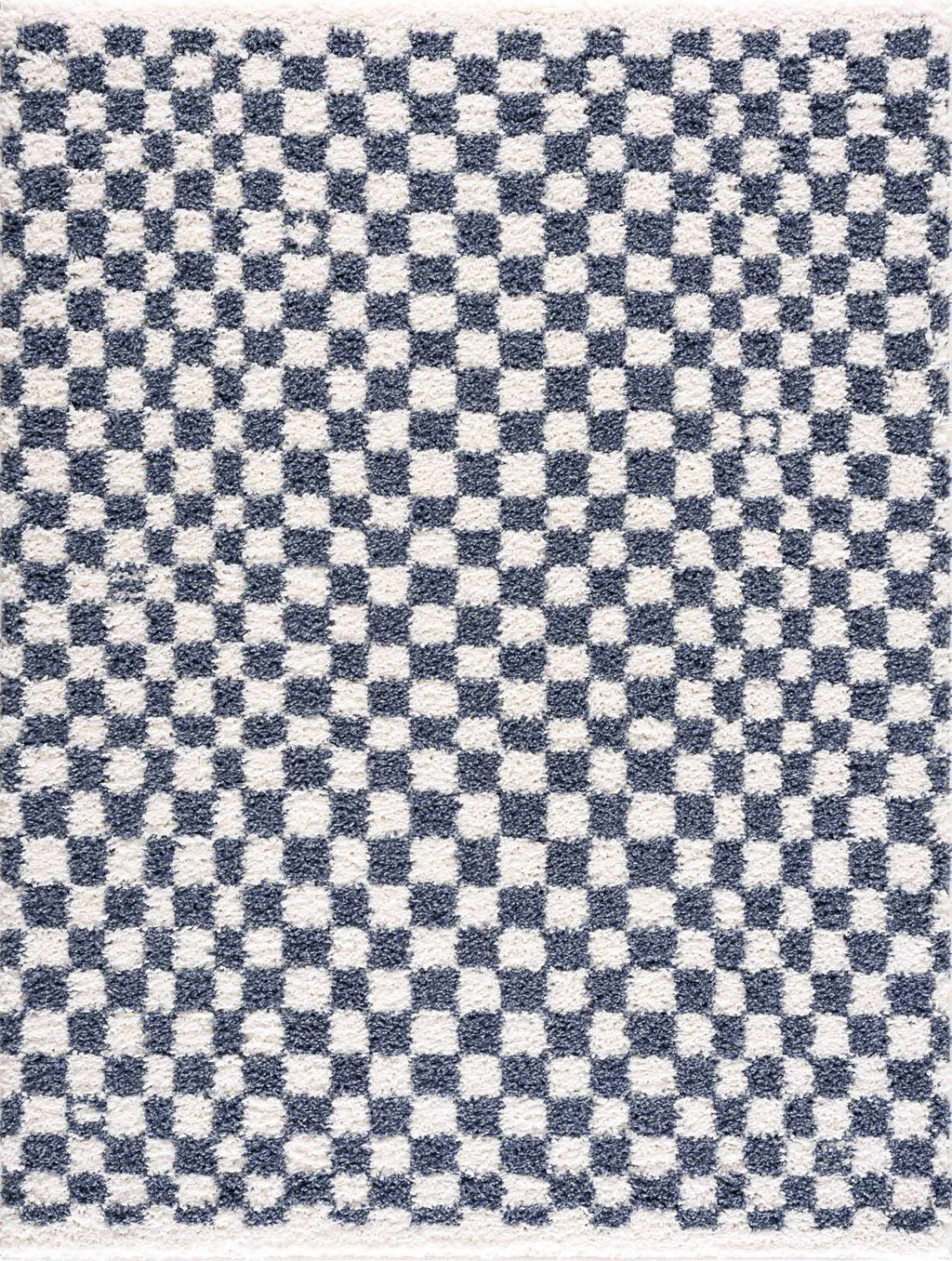 Kieu Blue White Checkered Area Rug – Modern Patterned Washable Carpet