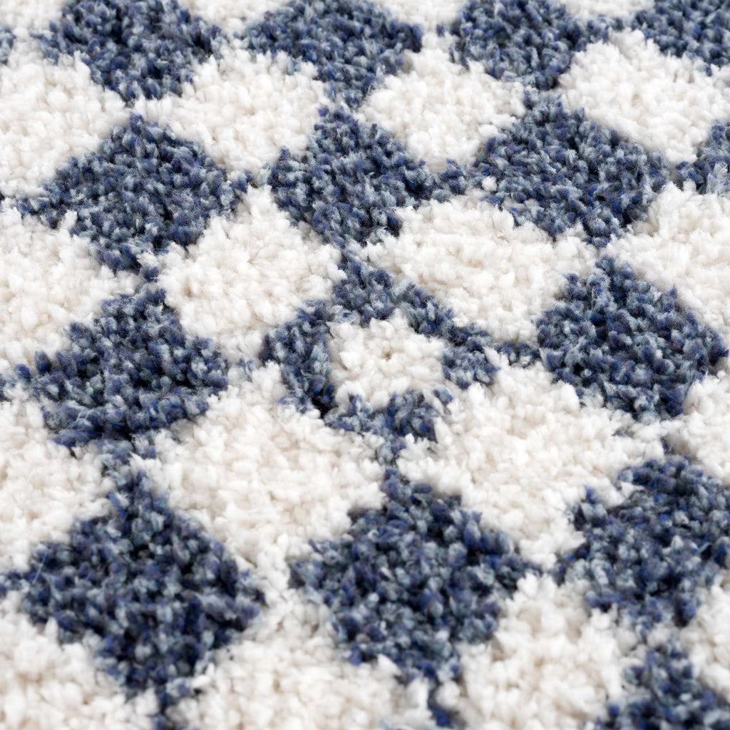 Kieu Blue White Checkered Area Rug – Modern Patterned Washable Carpet