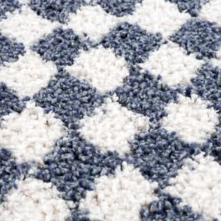 Kieu Blue White Checkered Area Rug – Modern Patterned Washable Carpet