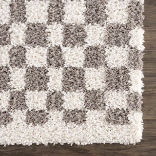 Kieu Taupe Checkered Plush Rug – Soft Modern Area Carpet for Living Room