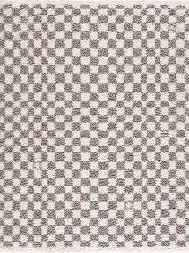 Kieu Taupe Checkered Plush Rug – Soft Modern Area Carpet for Living Room
