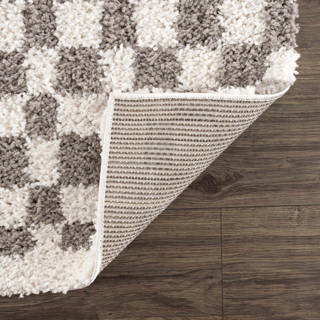 Kieu Taupe Checkered Plush Rug – Soft Modern Area Carpet for Living Room