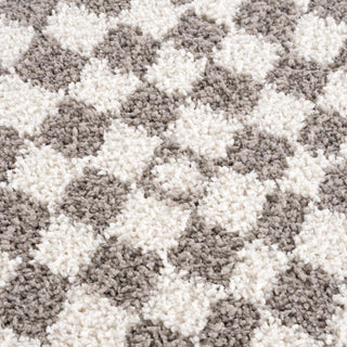 Kieu Taupe Checkered Plush Rug – Soft Modern Area Carpet for Living Room
