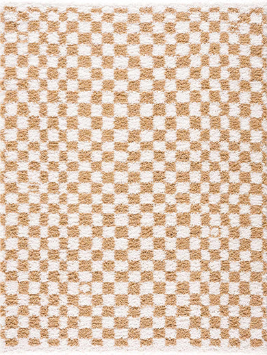 Kieu Mustard Ivory Checkered Area Rug – Modern Patterned Floor Carpet
