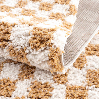 Kieu Mustard Ivory Checkered Area Rug – Modern Patterned Floor Carpet