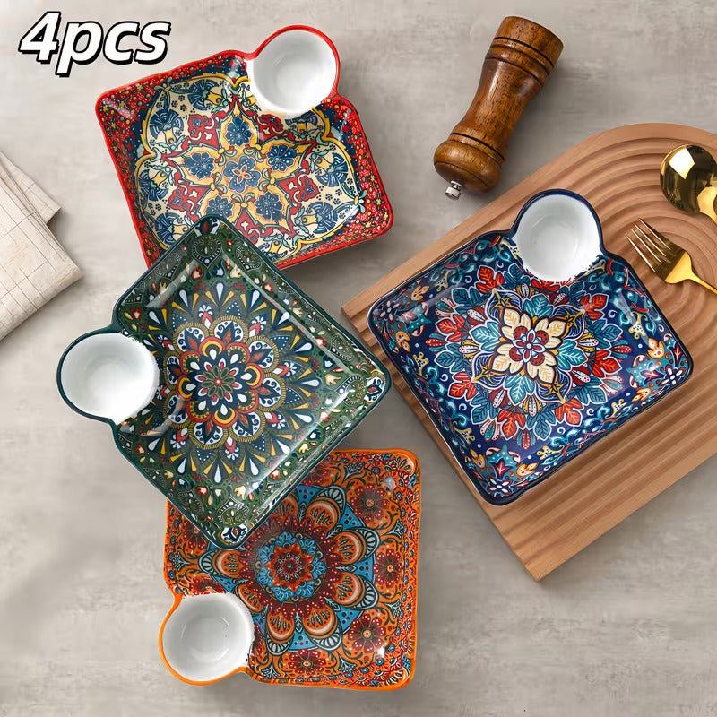 Maison Marrakech Artisan Serving Plates with Dip Bowl – Set of 4