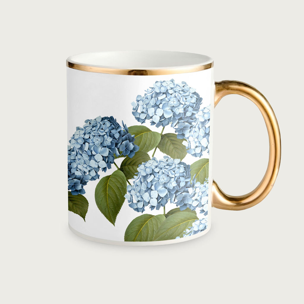 Blue Hydrangea Porcelain Mug with Gold Handle – 11 oz.