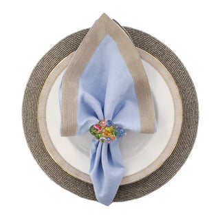 Blue Linen Napkins With Sparkle Borders, Set of 4