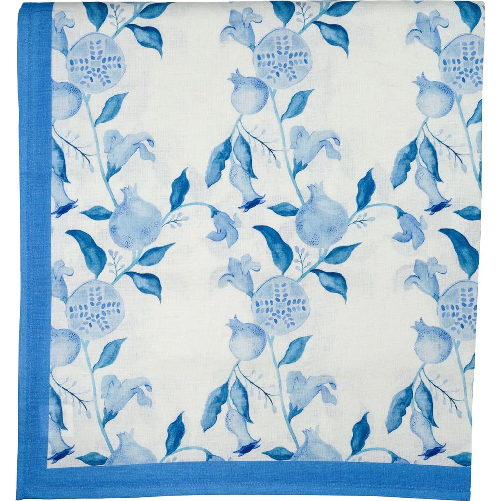 Blue and White Pomegranate Tablecloth – Linen Cotton Blend Cotswolds Style Tablecloth