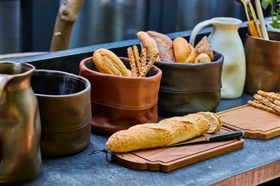 Ben Leather Bread Basket — Full Grain Leather with Cotton Lining, Multiple Colors Available