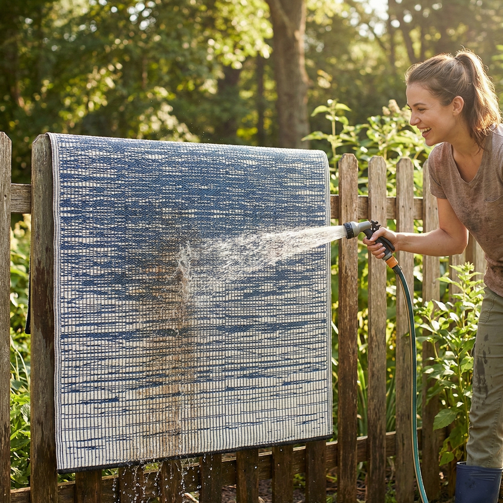 Brooklyn Blue Abstract Reversible Outdoor Patio Rug