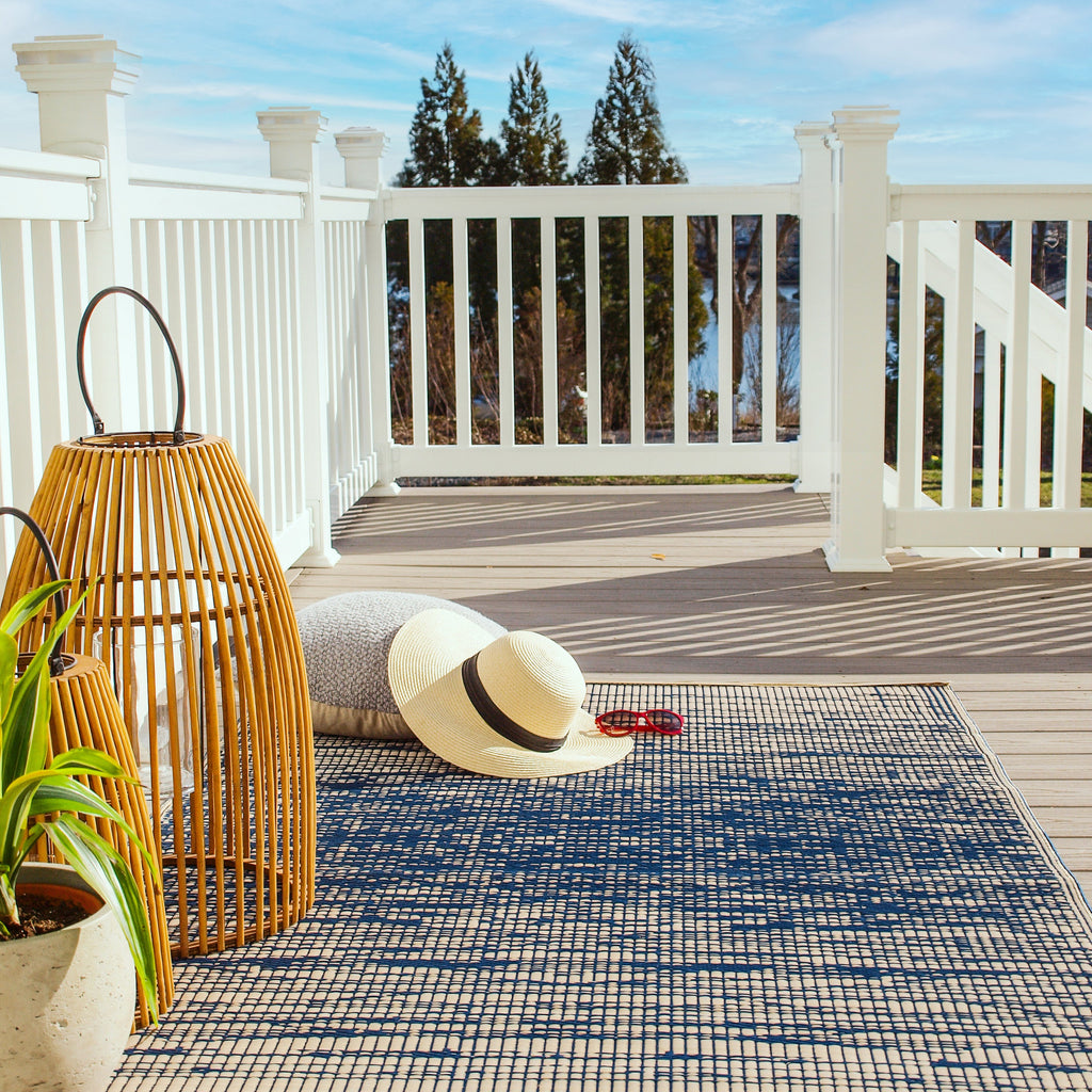 Brooklyn Blue Abstract Reversible Outdoor Patio Rug