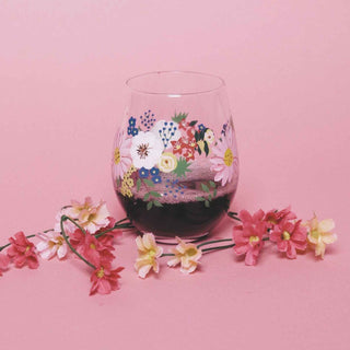 Hand-Painted Floral Stemless Wine Glasses – Set of 2