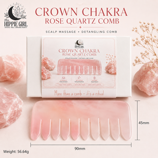Crown Chakra Rose Quartz Comb – Crystal Scalp Massage & Wide Tooth Hair Comb