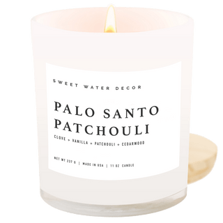 Palo Santo Patchouli Soy Candle - White Jar - 11 oz