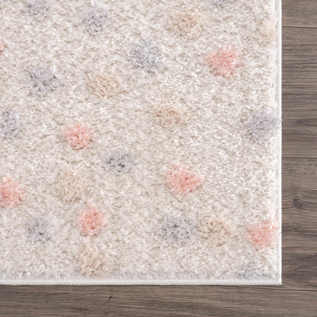 Cansu Pink Cream Dotted Area Rug – Stylish Washable Soft Carpet
