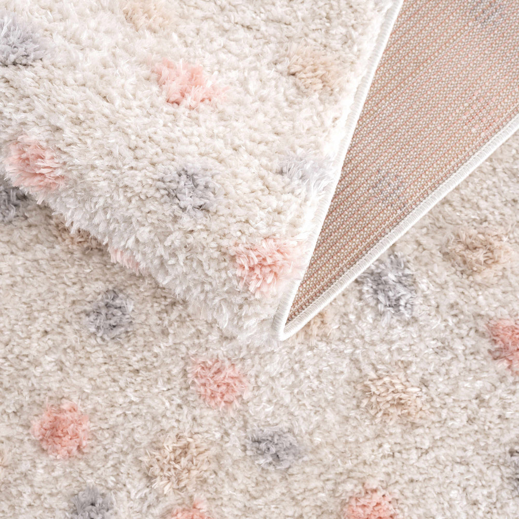 Cansu Pink Cream Dotted Area Rug – Stylish Washable Soft Carpet